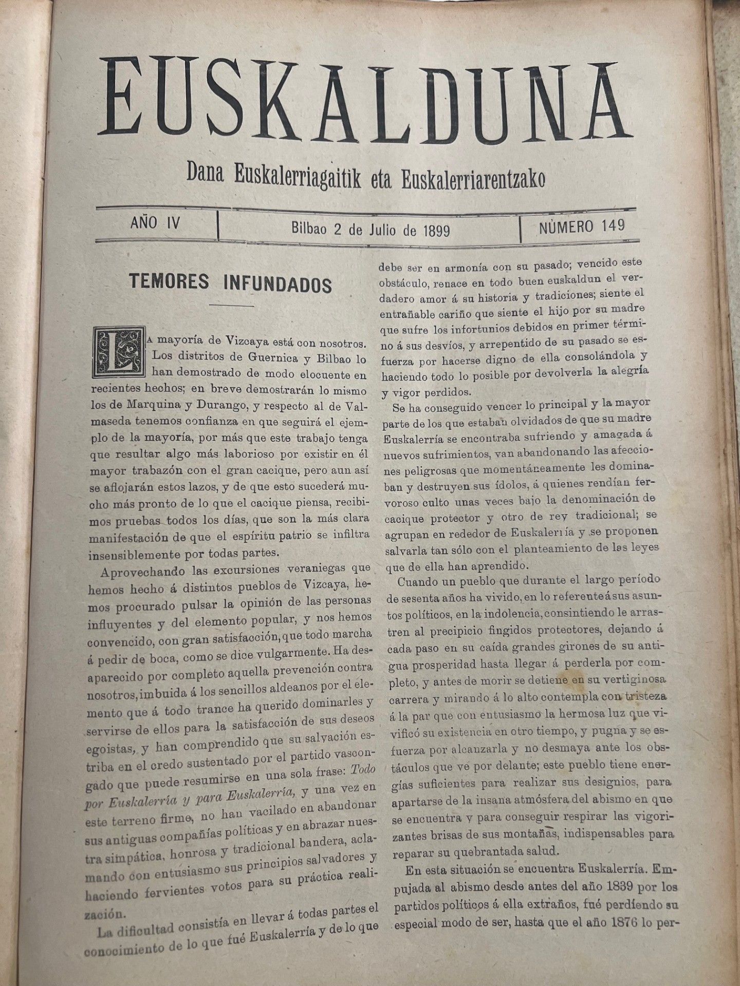 Portada del nº 149 de ‘Euskalduna’.