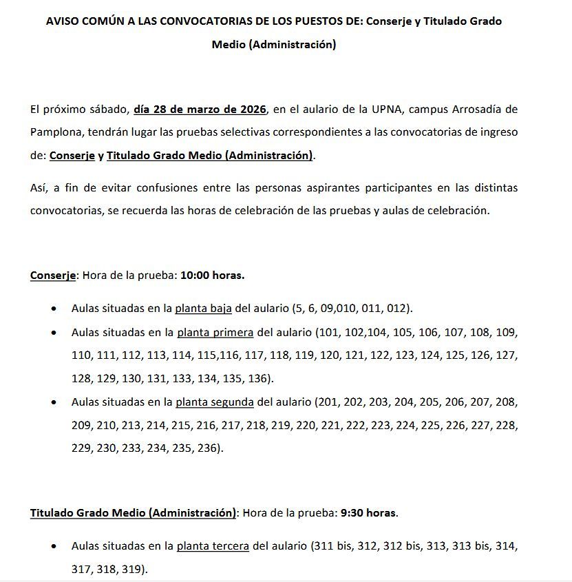 Instrucciones para la OPE de conserje y la de Grado Medio Administración.