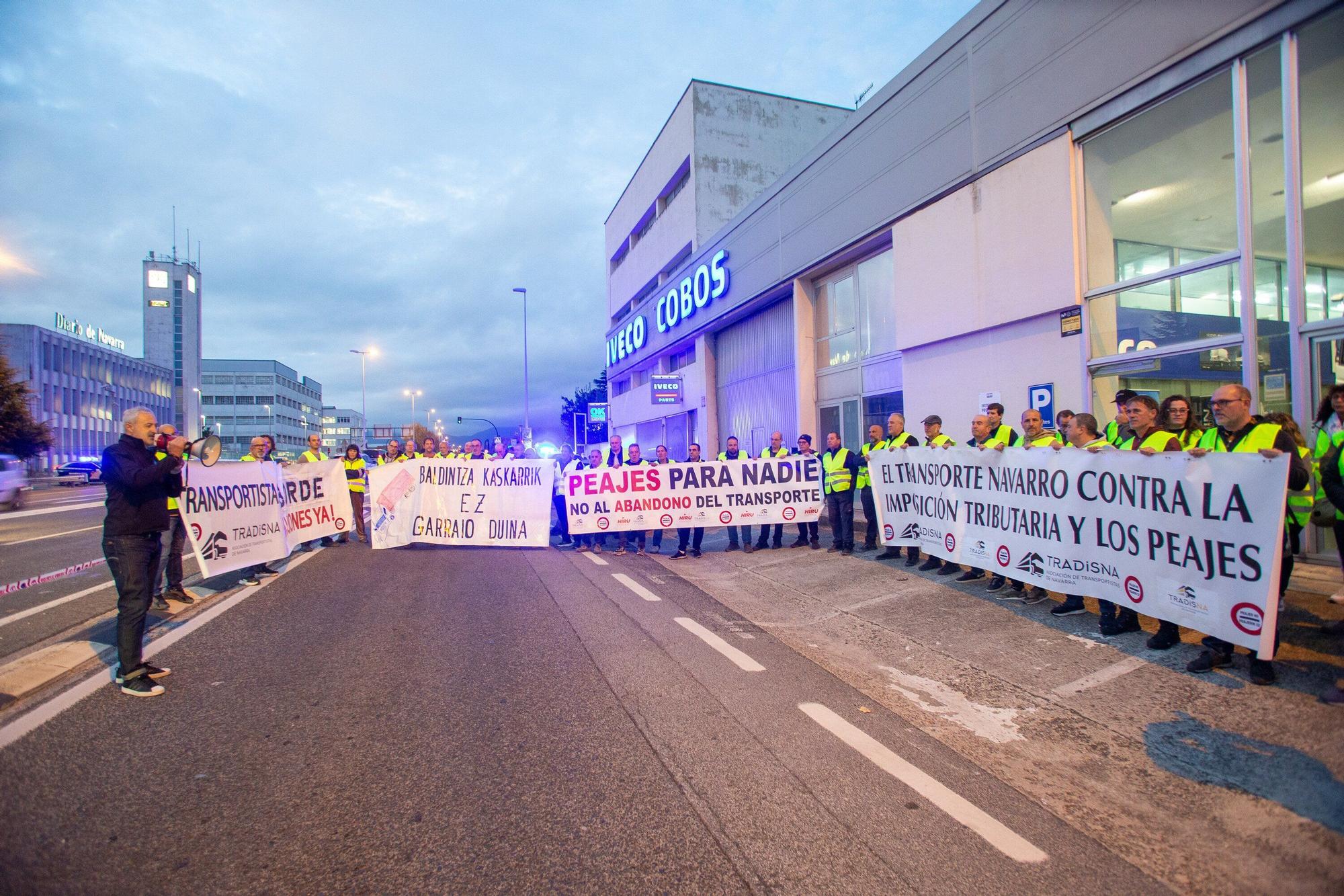 Protesta de los transportistas navarros en Cordovilla