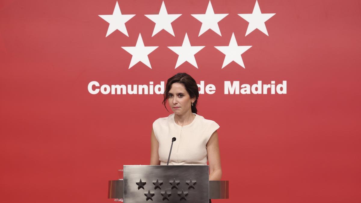 Isabel Díaz Ayuso, en la rueda de prensa institucional de ayer