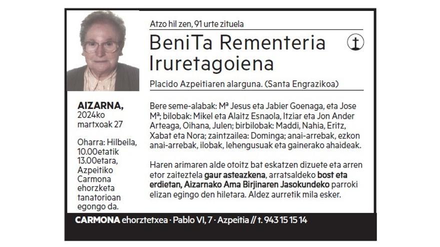 BENITA REMENTERIA IRURETAGOIENA