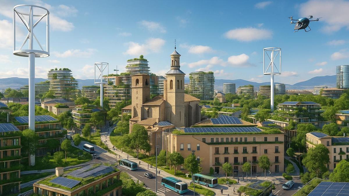 Recreación de la Pamplona de 2050 según la inteligencia artificial.