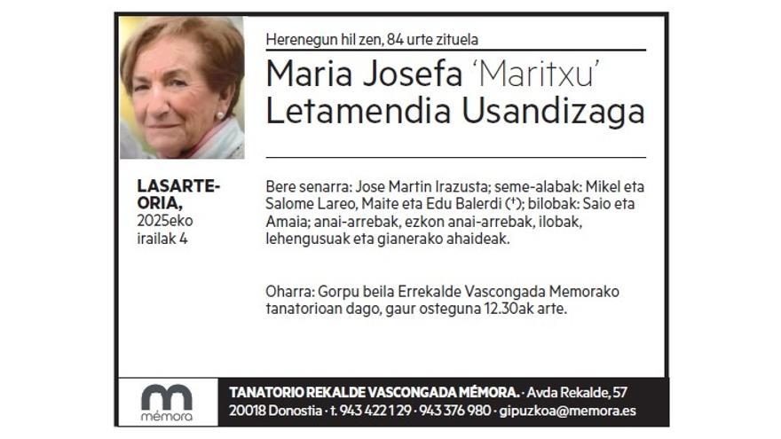 MARIA JOSEFA LETAMENDIA USABIAGA