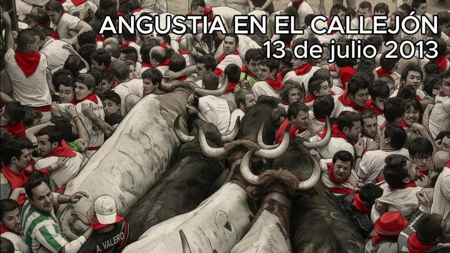 Escalera del 6 de junio: vídeo del montón en el encierro de San Fermín del 13 de julio de 2013