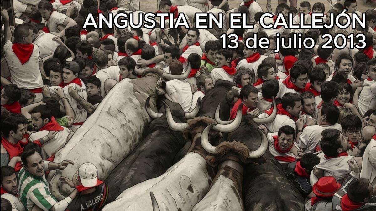 Angustia en el callejón tras el montón formado en el encierro del 13 de julio de 2013.