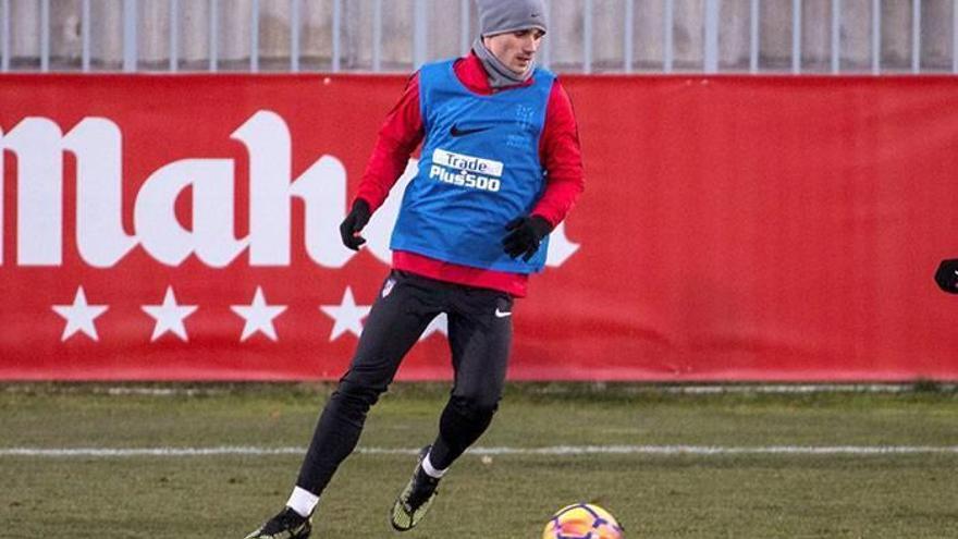 Griezmann, entrenando ayer.