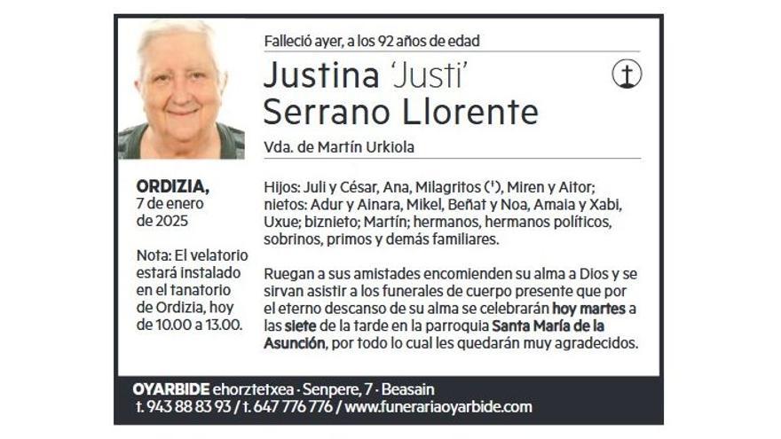 JUSTINA SERRANO LLORENTE