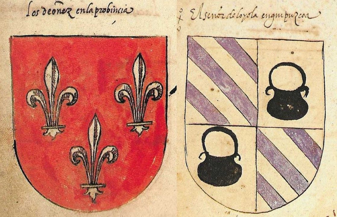 Escudos de Oñaz y de Loyola en el Libro de Armería del Reino de Navarra.