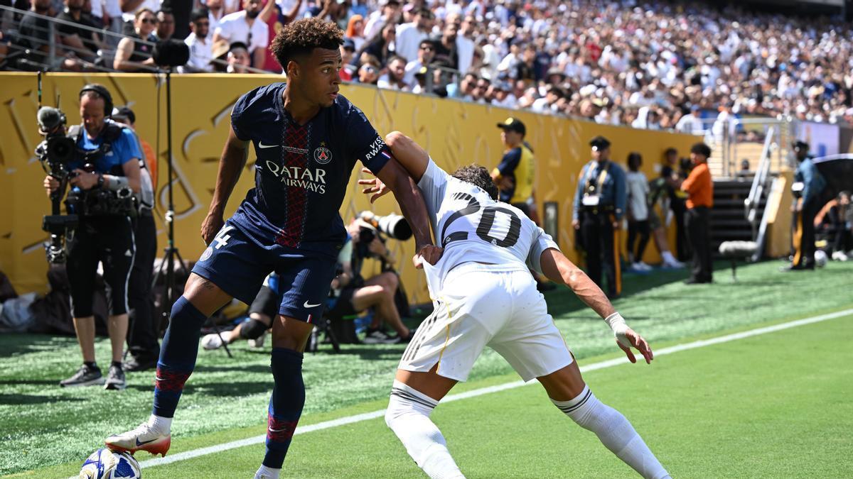 El francés Desiré Doué, durante un encuentro con el Paris Saint-Germain.