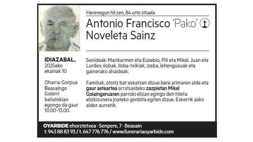 ANTONIO FRANCISCO NOVELETA SAINZ