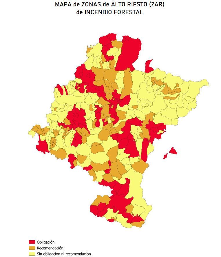 Mapa con los municipios que tienen la obligación o no de tener un plan contra los incendios.