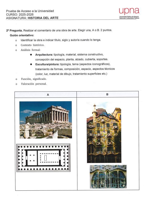 Página 2 del examen de Historia del Arte