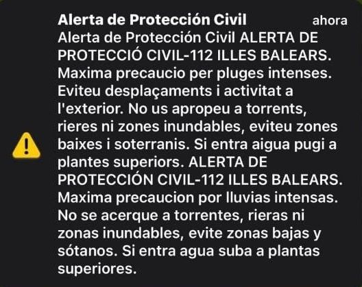 Mensaje 'Es-Alert' enviado a los vecinos de Ibiza y Formentera