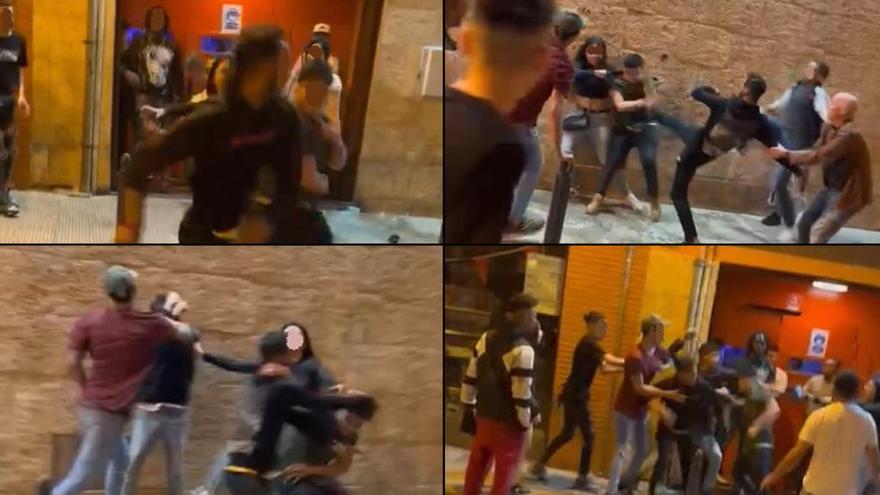 Varias imágenes del vídeo de la pelea en Tudela, que se viralizó en redes.