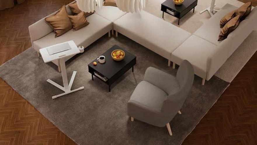 Vista de la mesa portátil con ruedas Mitzzon de Ikea