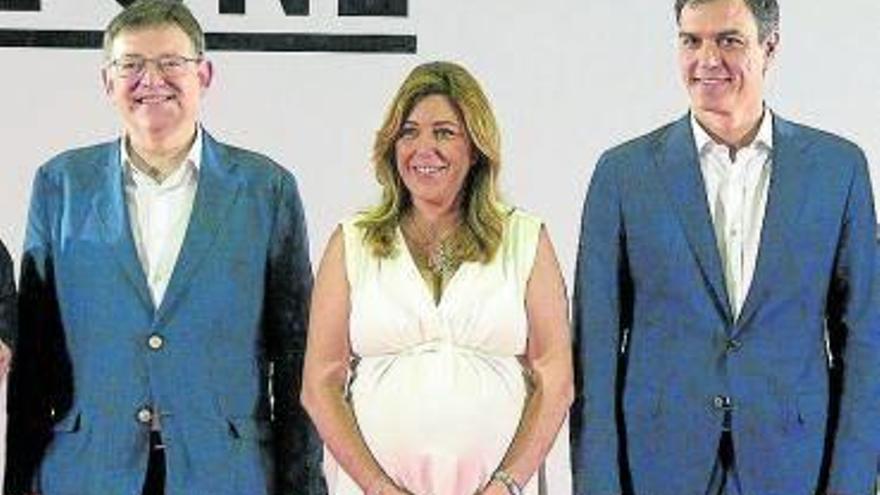 Ximo Puig, Susana Díaz y Pedro Sánchez.