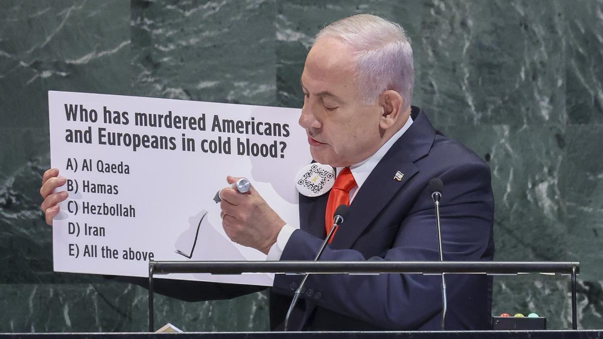Benjamin Netanyahu durante su intervención ante la Asamblea General de la ONU.
