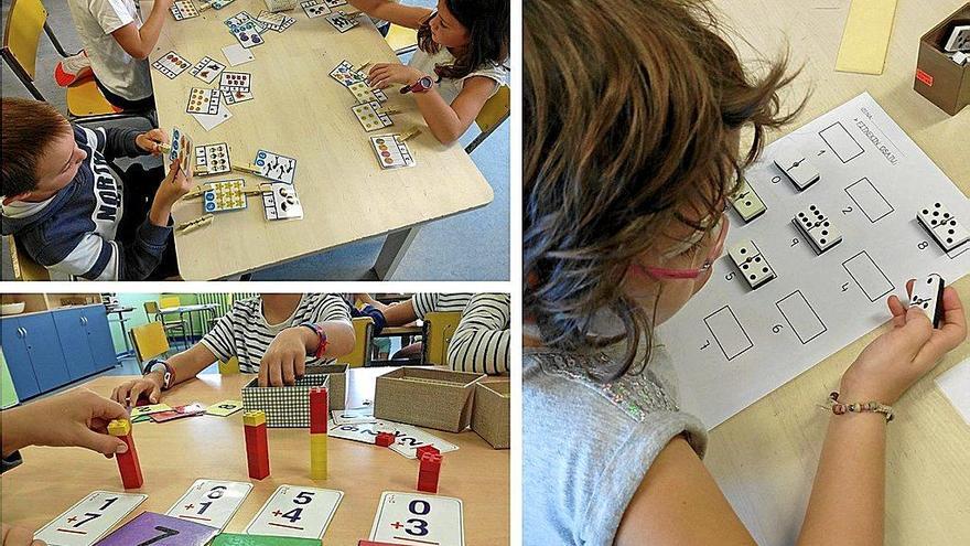 Ikasleak, matematika manipulatiboak geletan lantzen.