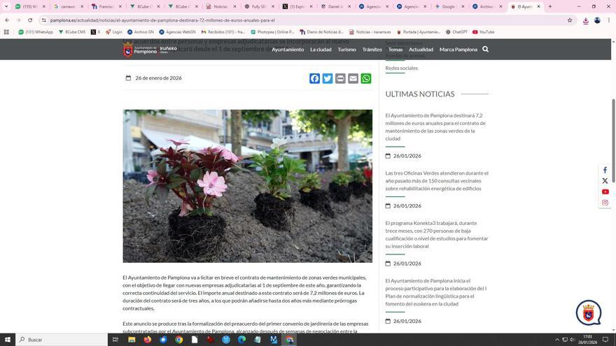 El Ayuntamiento de Pamplona destinará 7,2 millones de euros anuales a las zonas verdes de la ciudad