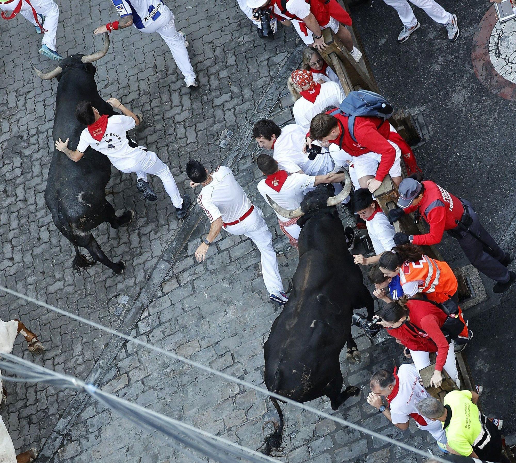 Fotos del octavo encierro de San Fermín con toros de Miura
