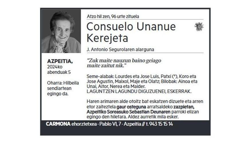 CONSUELO UNANUE KEREJETA