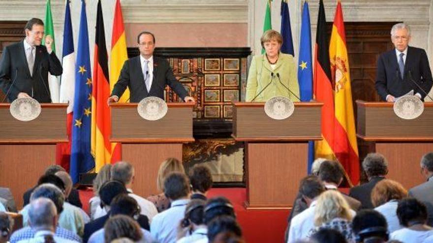 Rueda de prensa de Mariano Rajoy, Ángela Merkel, François Hollande y Mario Monti