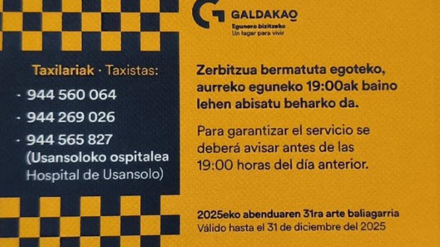 Asteartetik aurrera egongo da martxan Auzo Taxi zerbitzua Galdakaon.