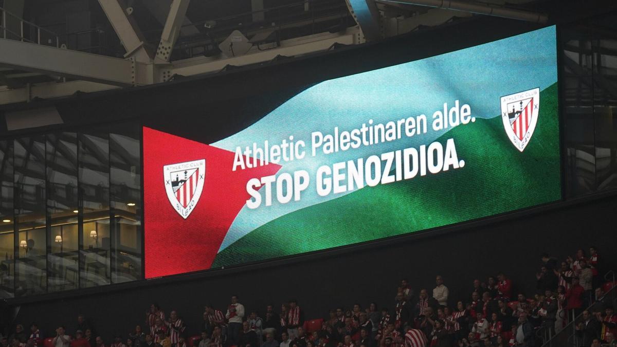 Mensaje en San Mamés a favor de Palestina y en contra del genocidio que fue censurado en televisión