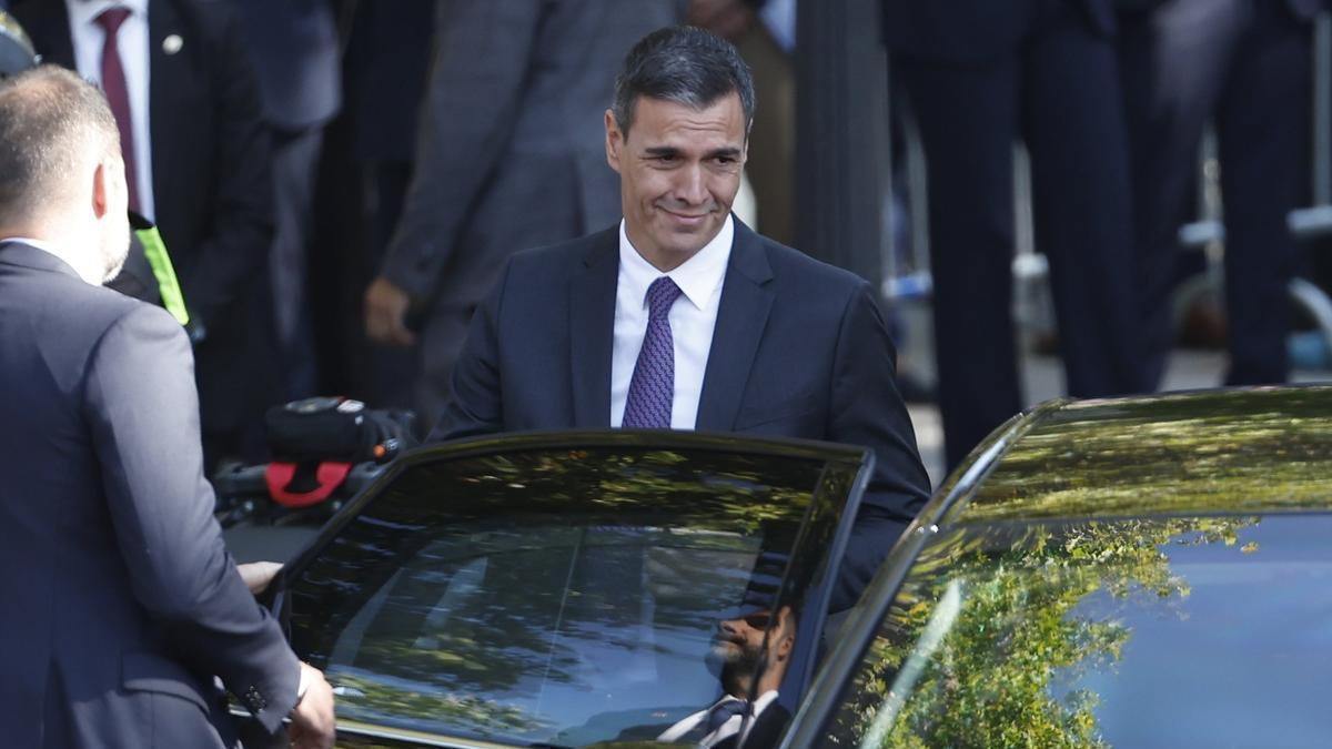 El presidente del Gobierno, Pedro Sánchez, este jueves después del desfile del Día de la Fiesta Nacional en Madrid