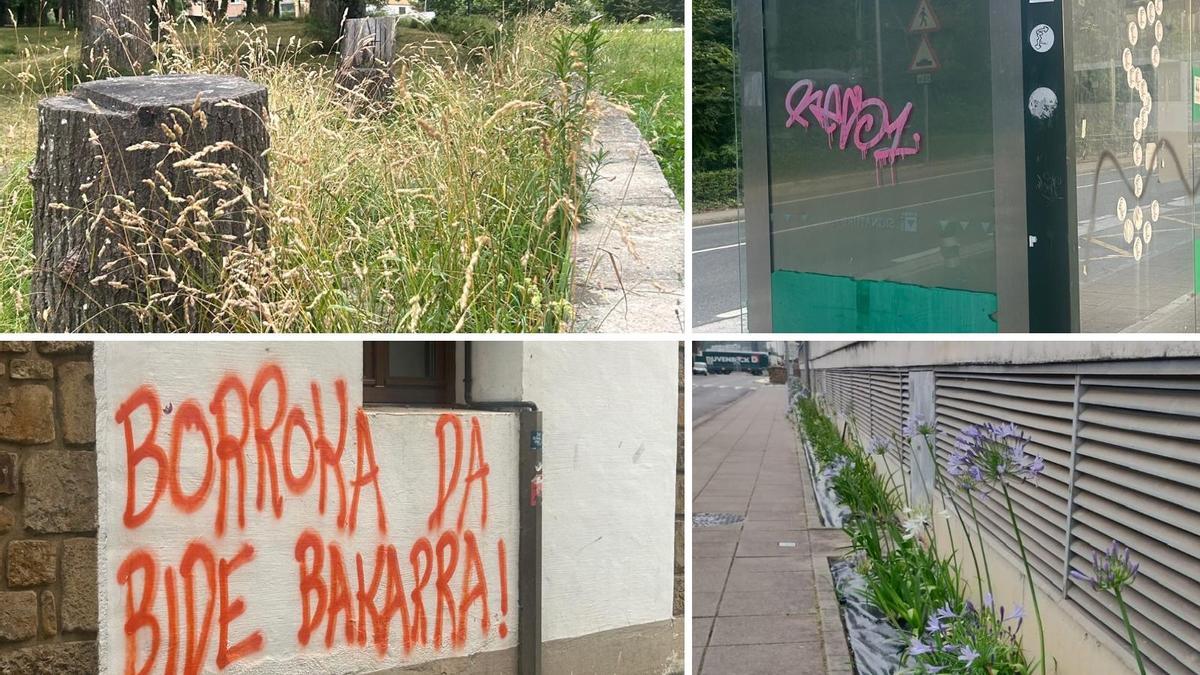 El PNV denuncia las pintadas, carteles y dejadez de zonas verdes.