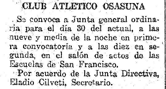 Nota de Osasuna del 30-12-1935, donde aparece Cilveti como secretario del club.