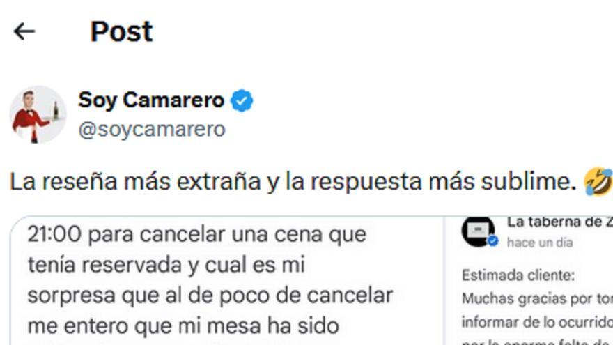 Cancela su reserva en un restaurante y escribe la reseña más surrealista que se recuerda
