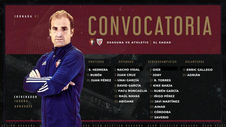 Convocatoria de Osasuna en el partido de su Centenario.