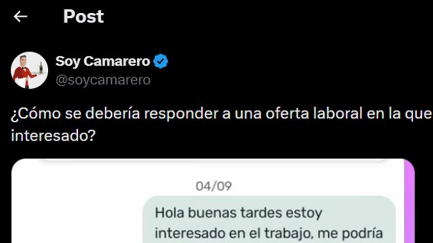 Responde a una oferta de trabajo y lo descartan directamente por hacer esta pregunta