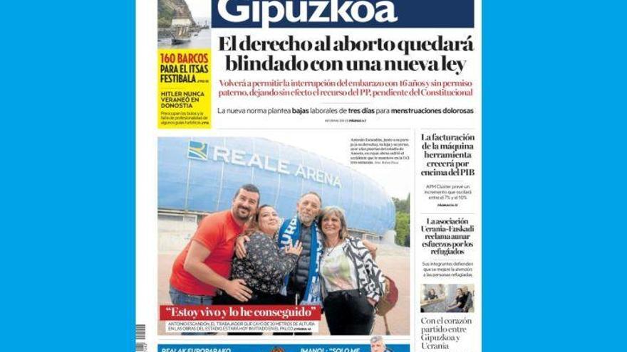 Portada de NOTICIAS DE GIPUZKOA de este jueves, 12 de mayo.