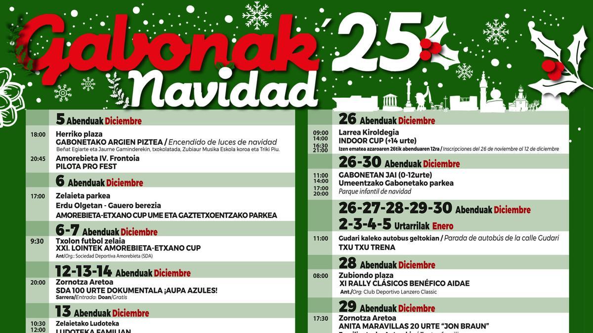 Amorebieta-Etxanoko Gabonetako egitaraua.