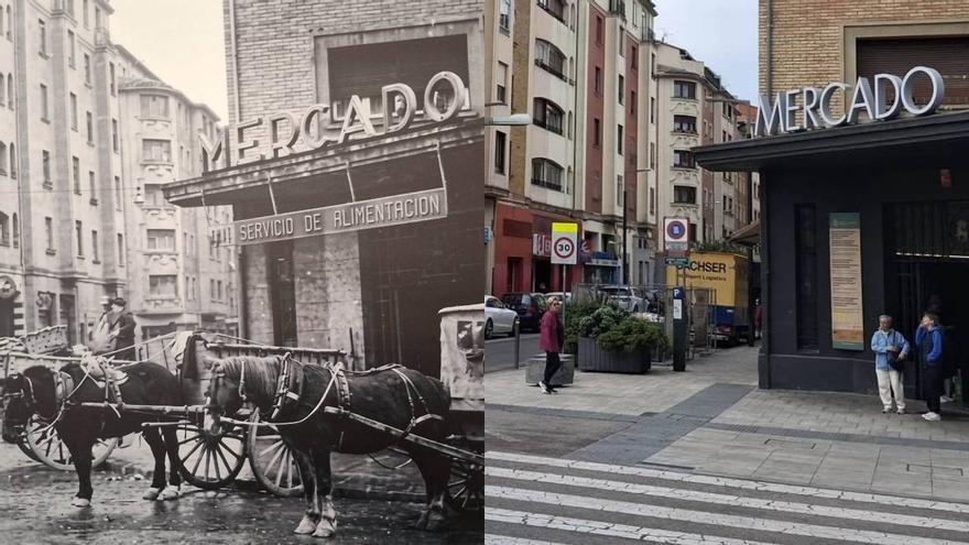 Carros ante la puerta del mercado del Ensanche, 1963