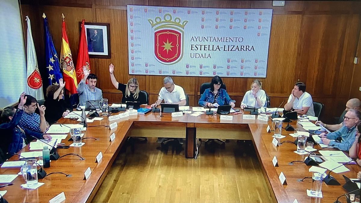 Votación durante el pleno ordinario en Estella-Lizarra.