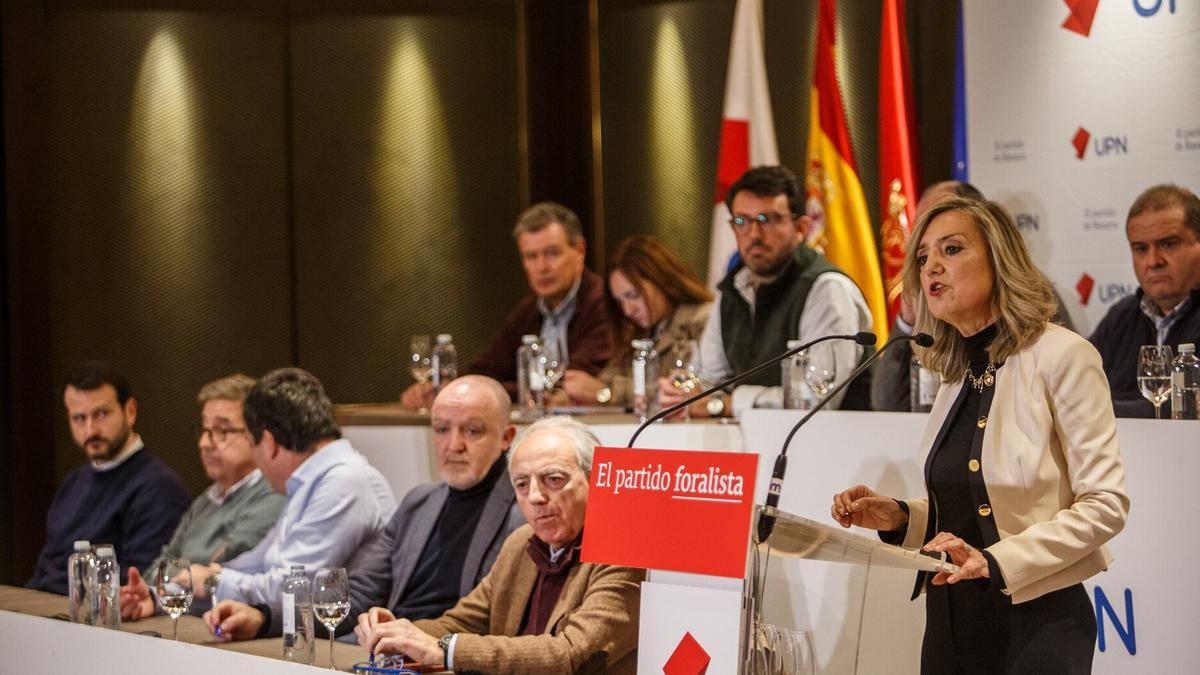 La presidenta de UPN, Cristina Ibarrola, durante su intervención ante el consejo político de su partido.