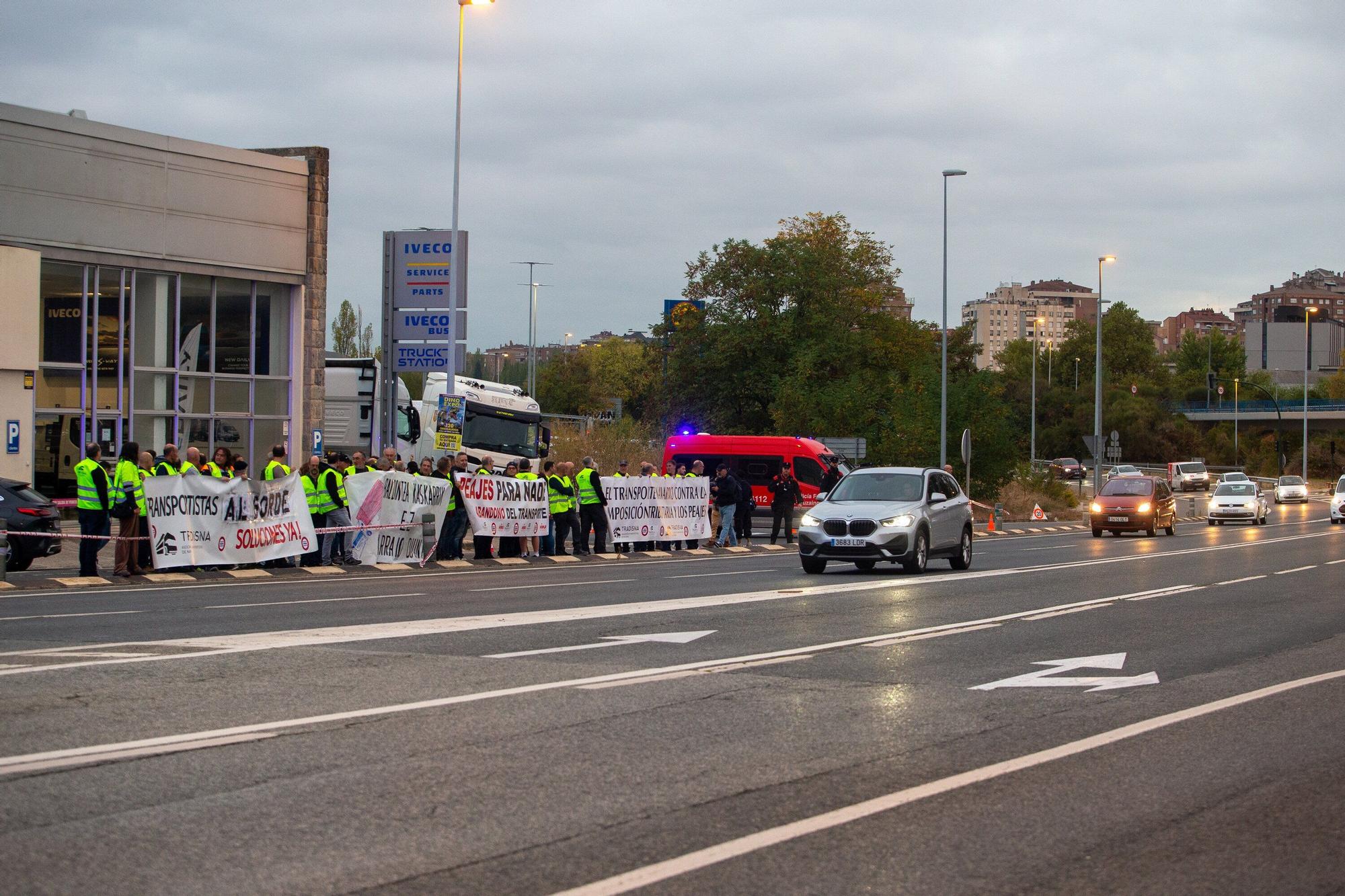 Protesta de los transportistas navarros en Cordovilla