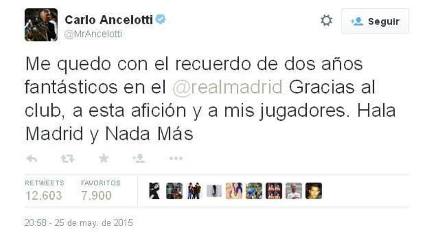 Ancelotti: &quot;Me quedo con el recuerdo de dos años fantásticos en el Real Madrid&quot;