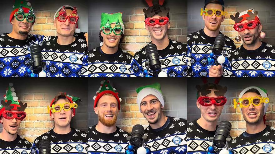 Los jugadores del Glorioso despliegan su arte en el villancico navideño albiazul