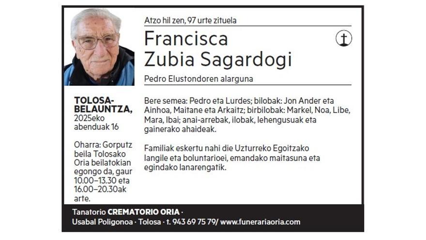 FRANCISCA ZUBIA SAGARDOGI