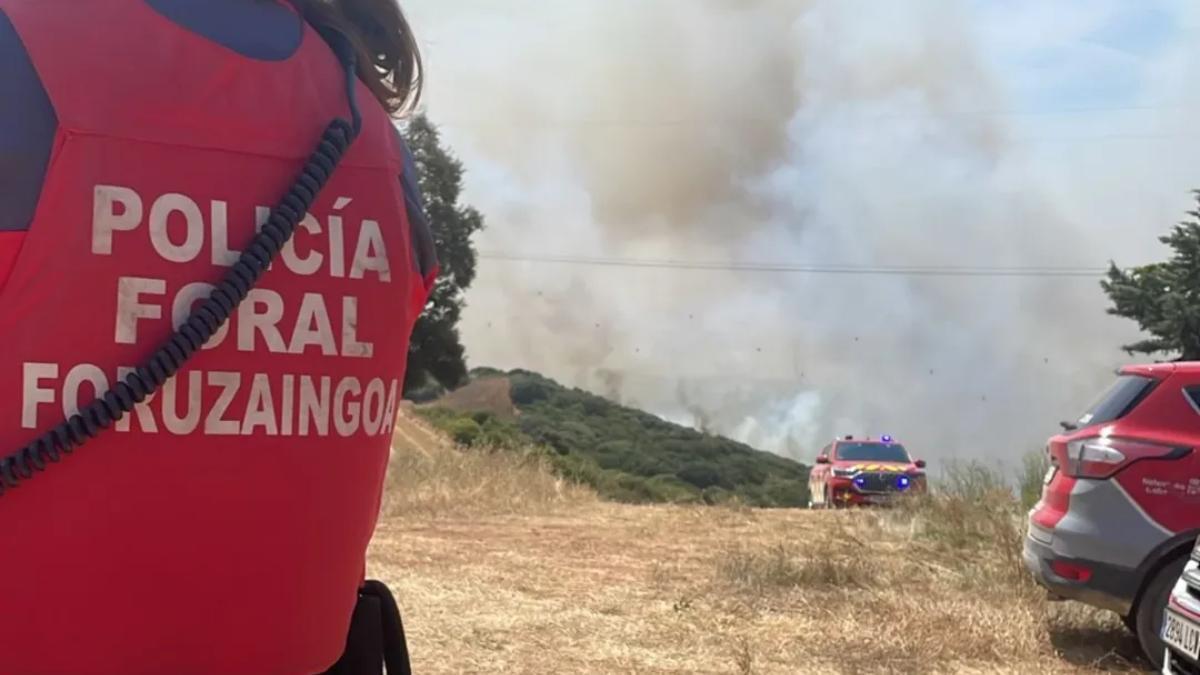 Una agente de la Policía Foral movilizada por un incendio forestal.