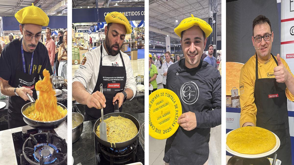 Alejandro Oliveira, actual campeón de España, Ricardo Martín, campeón de “Tortilla Con”, Jon Agirre, premio Joven Tortillero y Carlos Olabuenaga, Medalla de Oro de la Tortilla Gourmet.