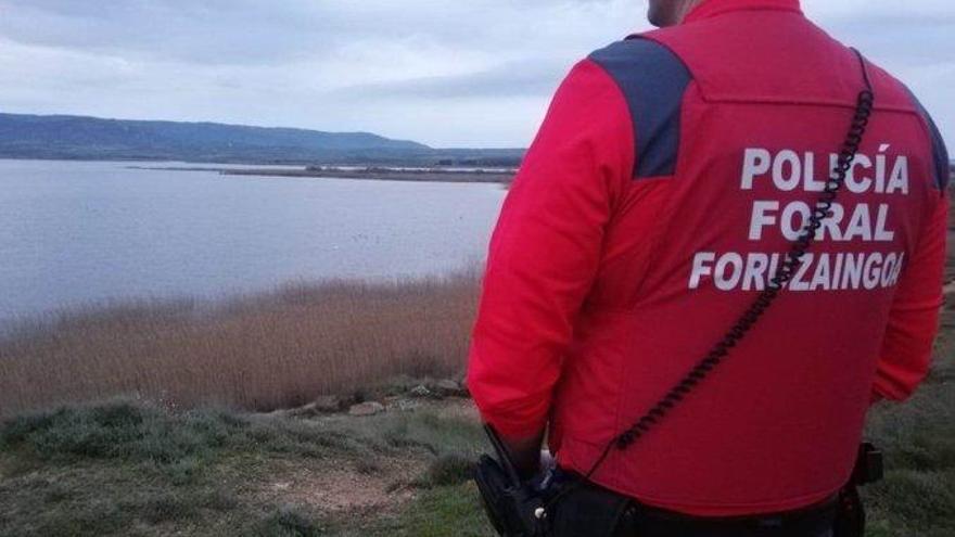 Un agente de la Policía Foral en la laguna