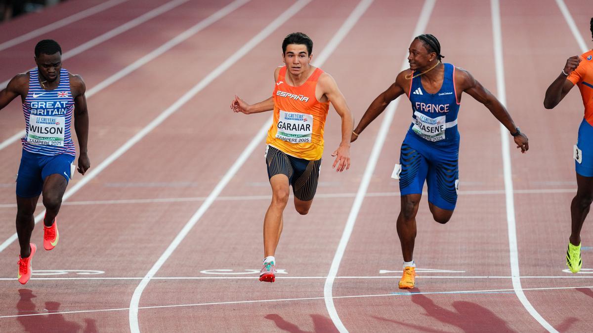 Ander Garaiar se impone en la final de los 100 metros del Campeonato de Europa de Atletismo sub-20 de Tampere.
