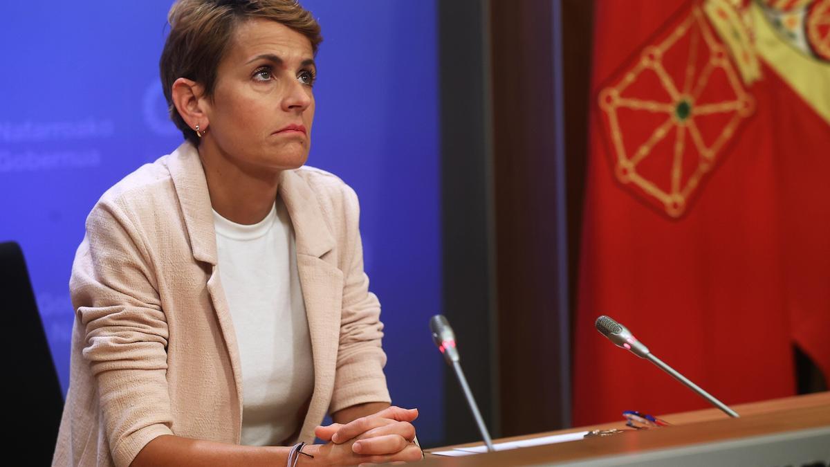 María Chivite en una pasada rueda de prensa en junio.