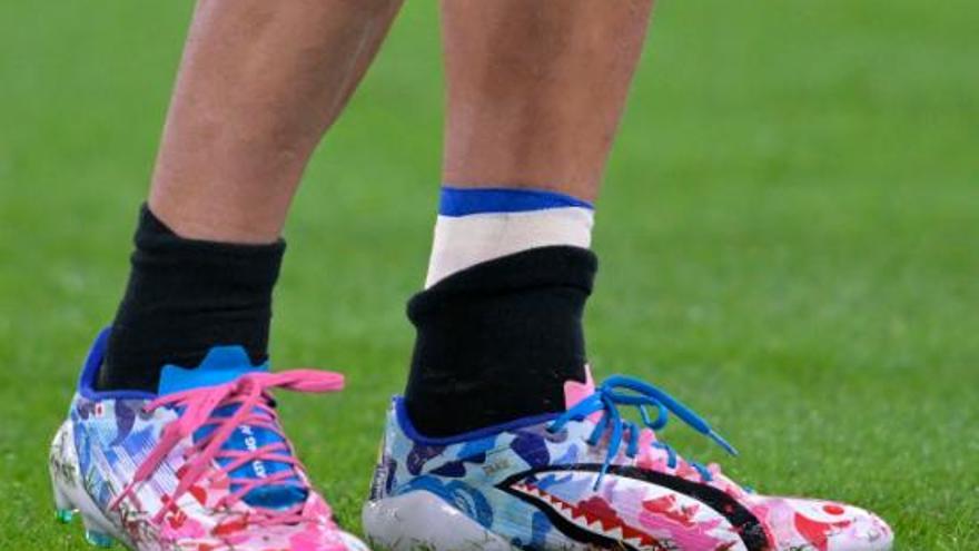 El tobillo vendado de Kubo en el entrenamiento de este lunes