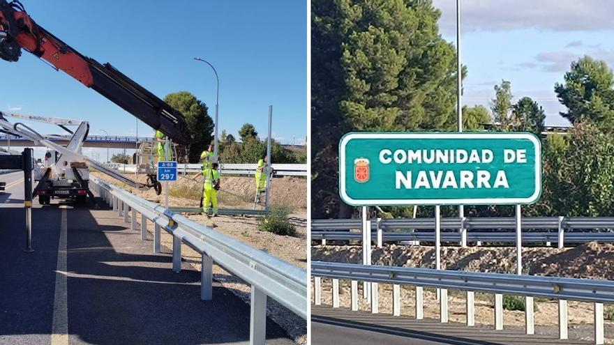 Retirada una señal de la A-68 que no se adecuaba a la denominación oficial de Navarra
